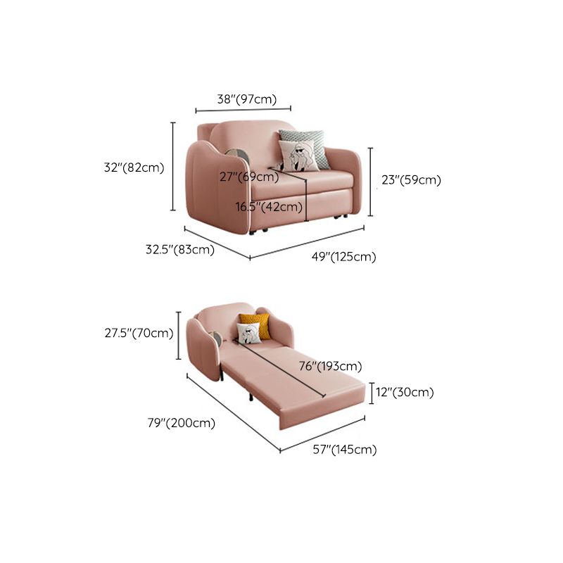 Scandinavian Faux Leather Sleeper Sloped Arm Sofa Bed in Pink