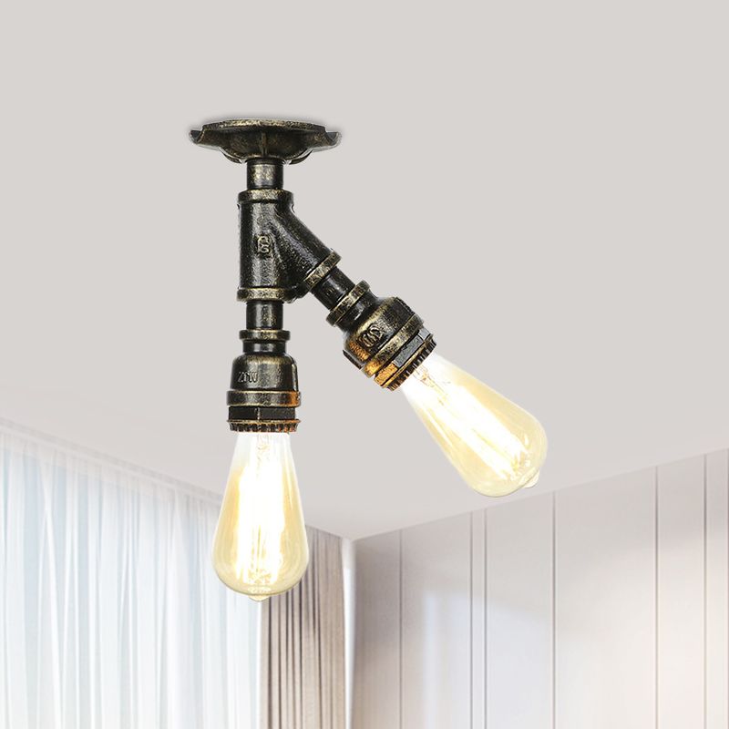 Bronzo 2 luci semifulto lampada industriale lampadina a filo a sfioramento del soffitto