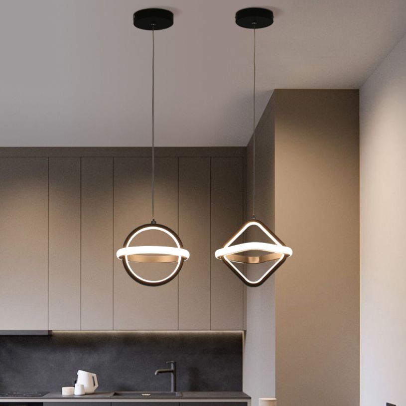 Pendre géométrique à LED noir dans la simplicité moderne Iron Lampe suspendue en fer à 2 légers avec nuance acrylique
