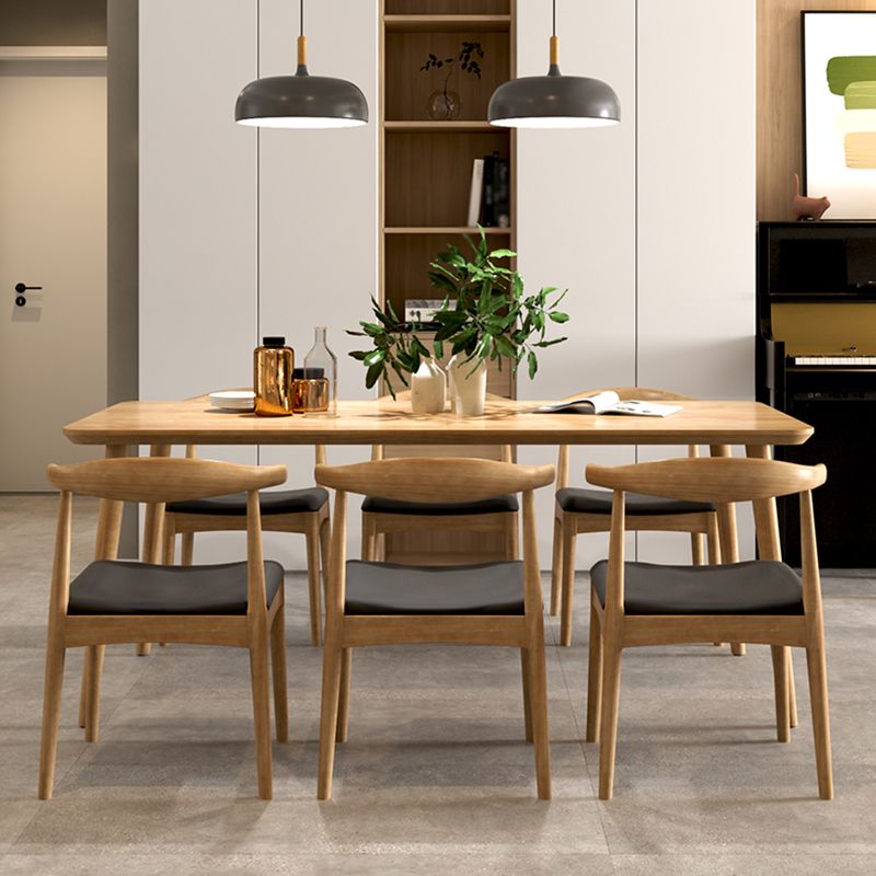 Mesa de comedor contemporánea rectangular de 4 patas, mesa fija de madera maciza, Color madera