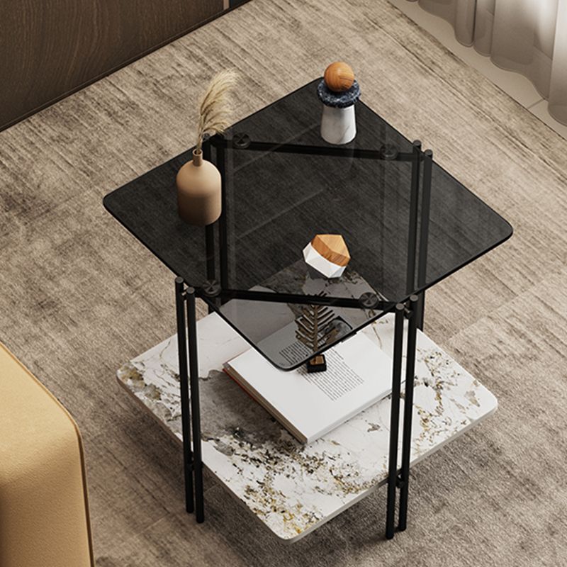 Modern 4 Legs Corner Table Glass Side End Table for Living Room