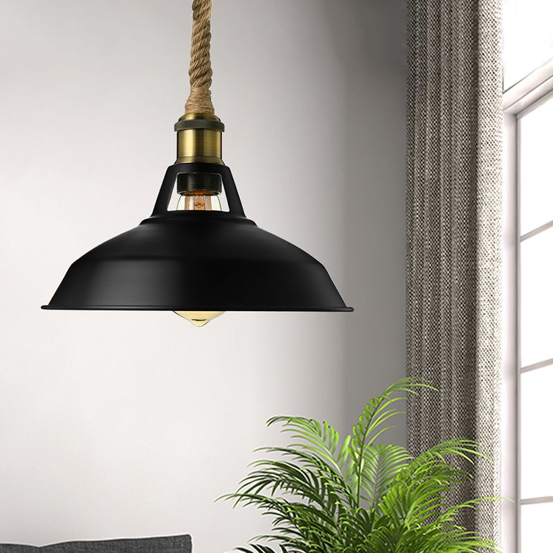 Scheunen Schatten Wohnzimmer Anhänger Lampe Industriestil Metal 1 Hellschwarz/Weiß Deckenleuchte mit hängendes Seil