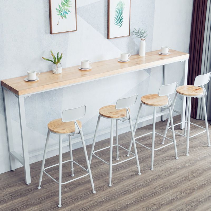 Modern Metal Base Bar Table White Iron Solid Wood Patio Bar Table