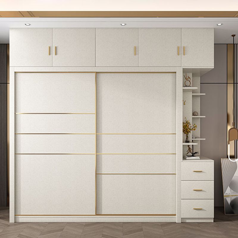 White Solid Wood Wardrobe Armoire Modern Sliding 2 Doors Wardrobe