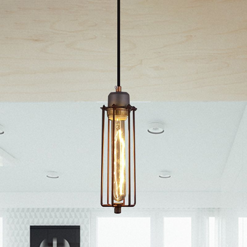 Metallrohr Anhänger Leichte Vintage Style 1 Head Restaurant Deckenleuchten mit Drahtkäfig und einstellbares Kabel in Schwarz