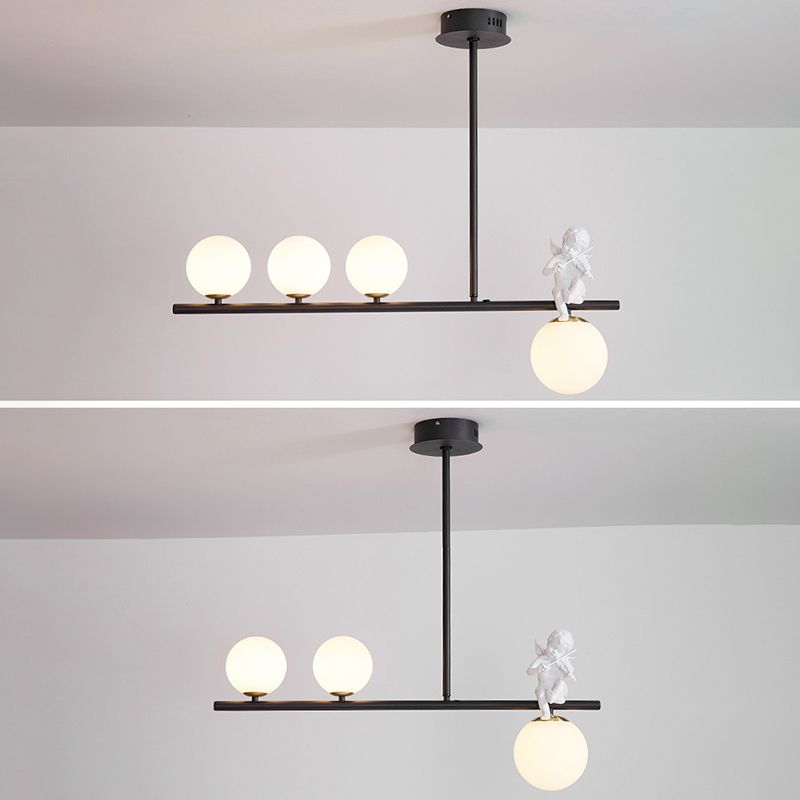 Globe Island Chandelier Lights Simplicity Milky Glass Chandelier Lighting Fixtures for Restaurant