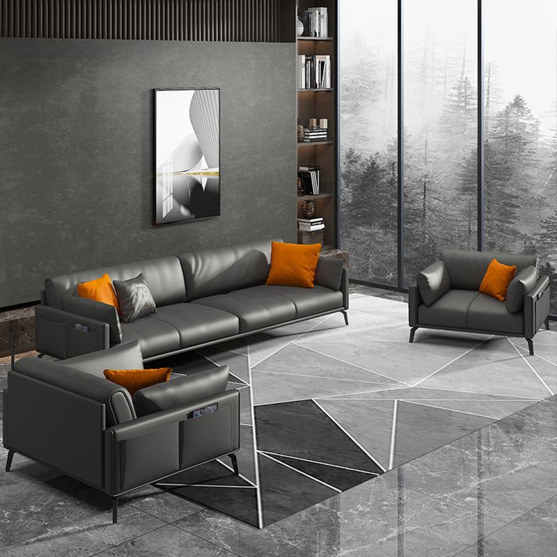 Contemporary Leather Sofa in Gray Loose Back for Living Room
