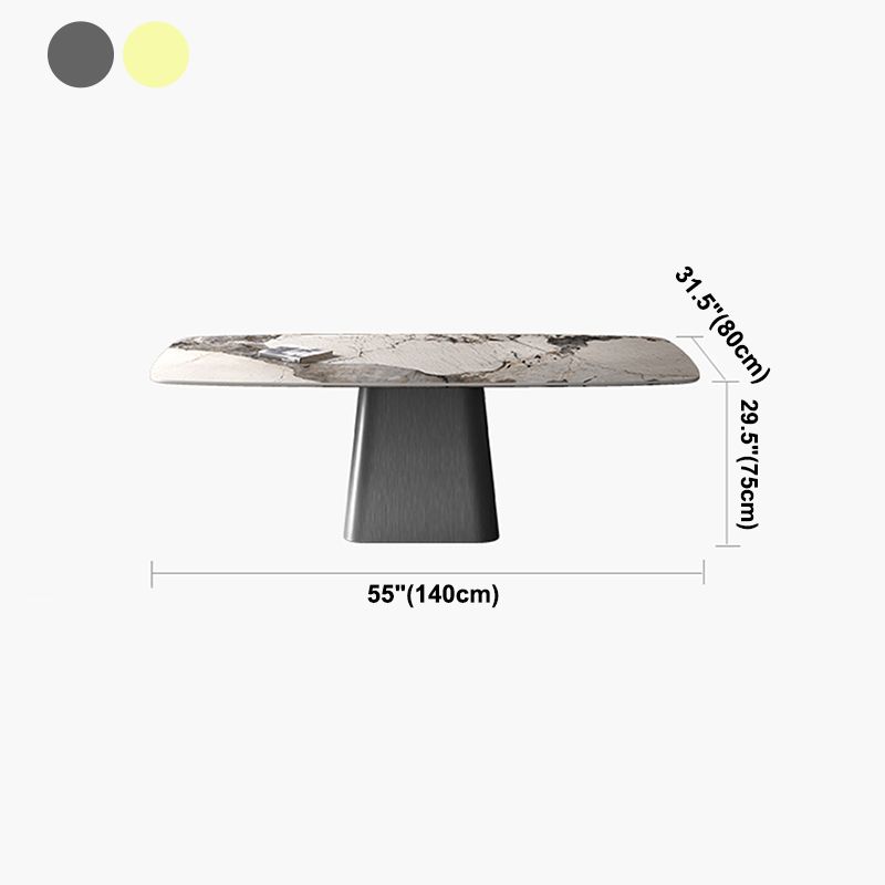 Metal Traditional Luxury Rectangle Table High Gloss White Sintered Stone Table with Pedestal Base