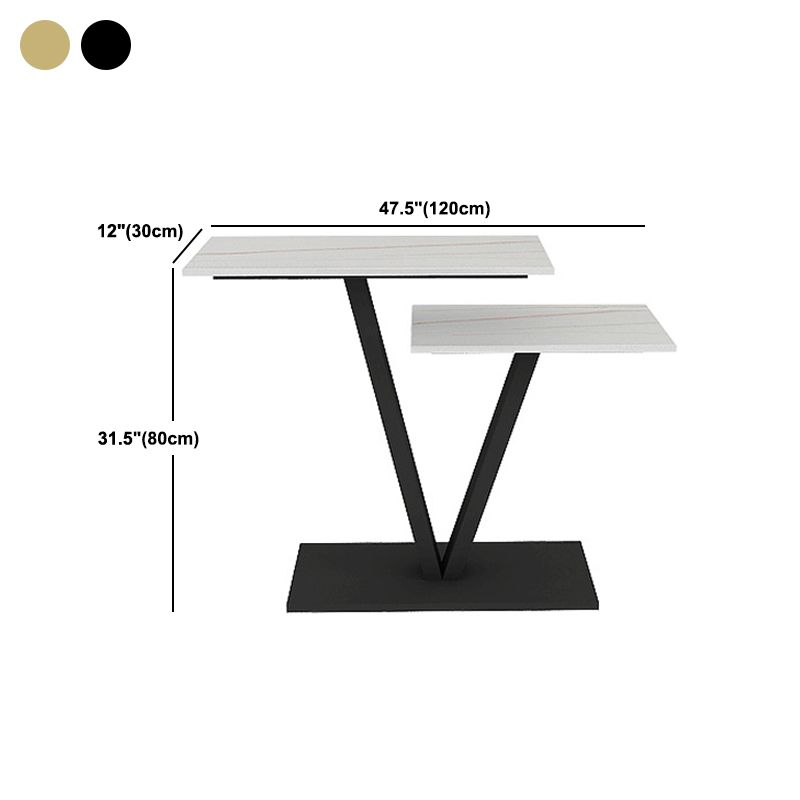 Contemporary Stone Console Sofa Table Rectangle End Table with Shelf for Hall