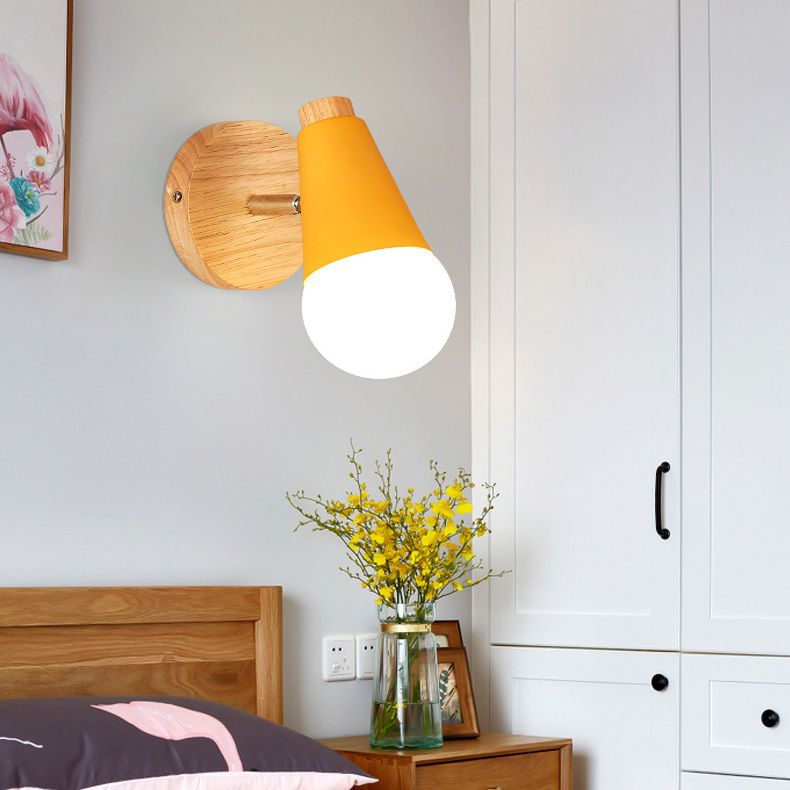 Modern Simple Fashion Style Geometric Shade Wall Sconce Wood 1 Light Sconces