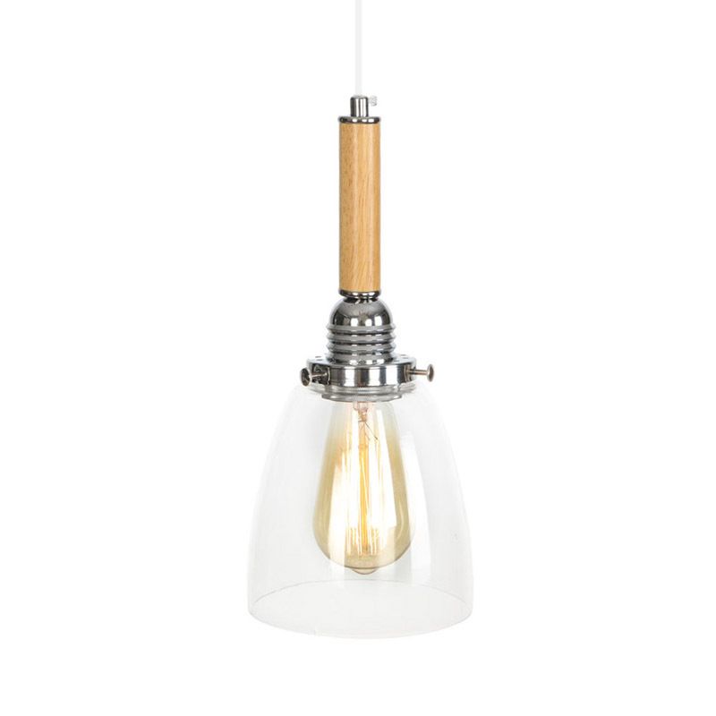 Simplicity Wooden Single Bulb Hanging Light Glass Shade Coffee Shop Lighting Fixture with 39.3" Adjustable Suspension Wire