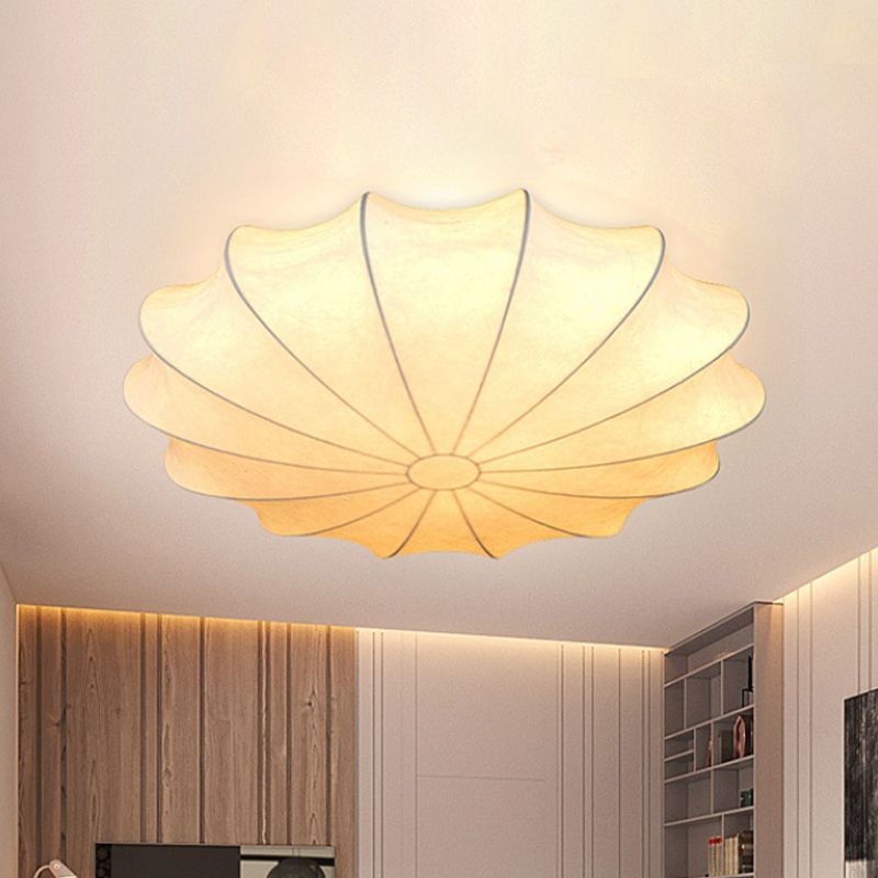 White Flower Flush Ceiling Light Contemporary 1 Light Fabric Flush Mount Lamp for Hallway
