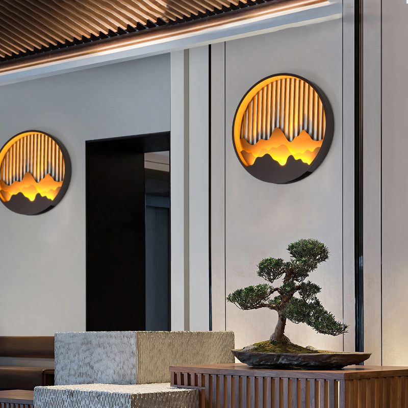 Circle Wall Sconce Contemporary Outdoor Wall Light Fixture for Courtyard