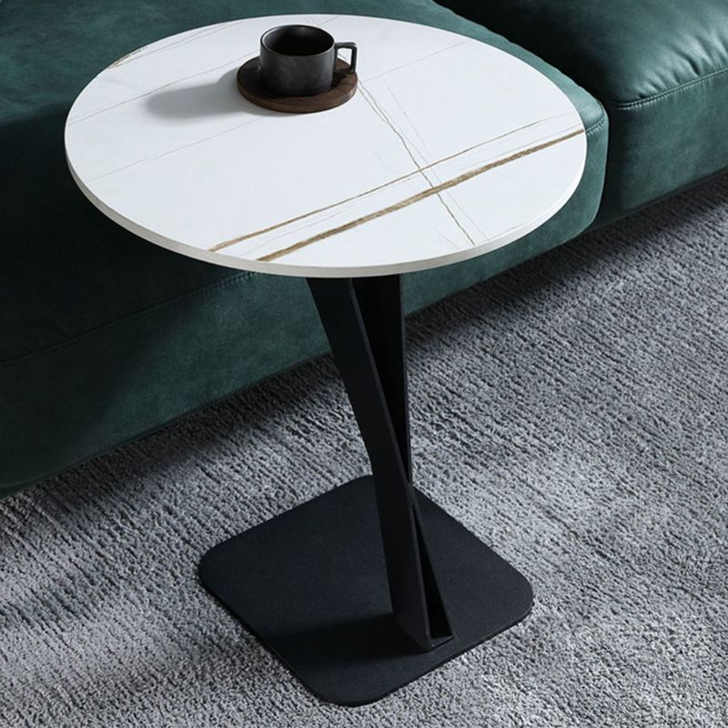 Pedestal Base Design Black Metal White/white Gold/black SLATE Top Round Side Table