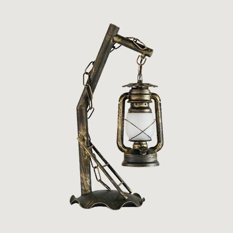 Lampada da tavolo in vetro opale Vintage 1 scrivania camera da letto in ottone con braccio angolato in metallo