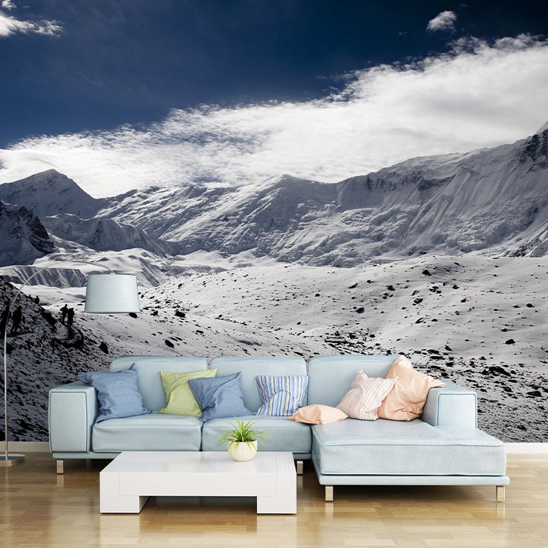 Trekking in Snow Mountain Mural Decal Contemporary Washable Living Room Wall Decor, Custom-Made