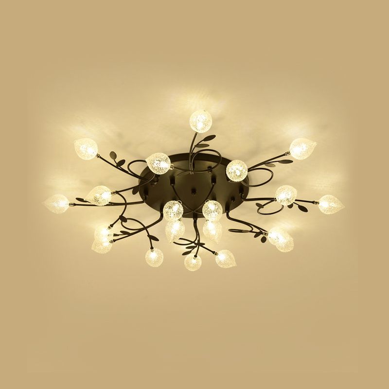 Branch Bubbled Glass Ceiling Lighting Contemporary 8/12/16/20 Lights Black/Gold Flush Mount Ceiling Fixture with Metal Arm
