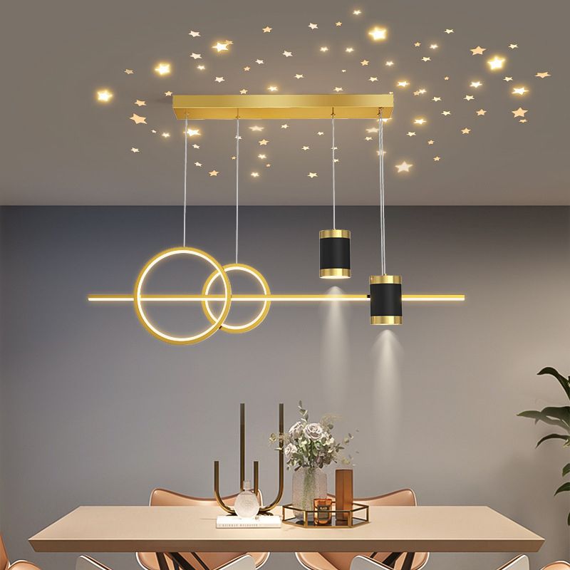 5-Light Contemporary Black/Golden Island Lighting LED Ceiling Light for Bedroom