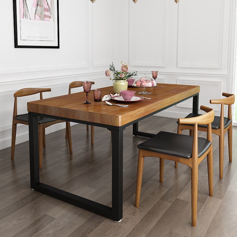Industrial Rectangle Dining Table Pine Solid Wood Table with Black Double Pedestal for Dining Room