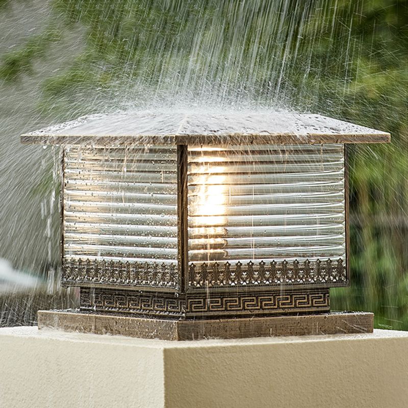 Modern Solar Energy Pillar Lamp Bronze Square Outdoor Light for Garden