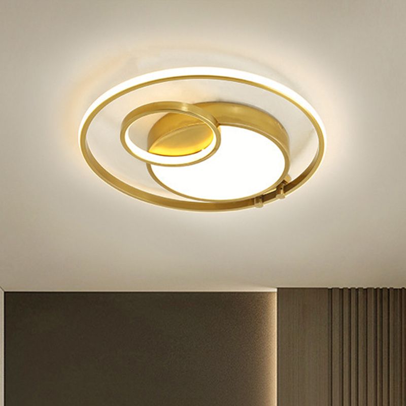 Gold Rounded Flush Mount Lamp Minimalism LED Metallic Flush Ceiling Light for Bedroom