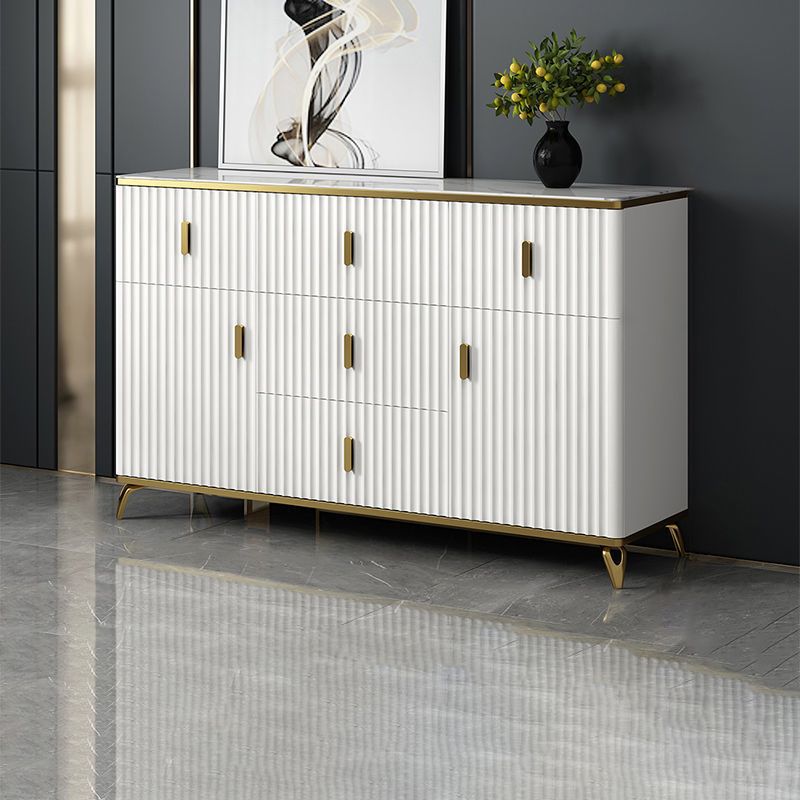 Glam Bedroom Stone Storage Chest Horizontal Chest in White with Drawers