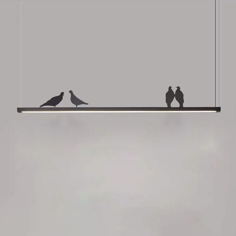 Modern Chandelier Linear Island Light Fixture 1 Light Metal Island Pendant Lights in Black