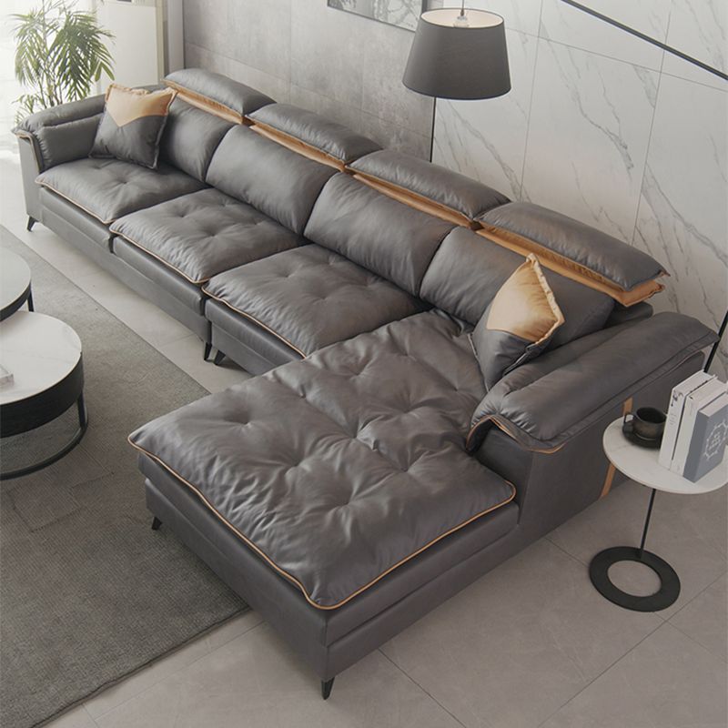 Grey Modern Tufted Sofa & Chaise Stain Resistant Sectional  41.33" H