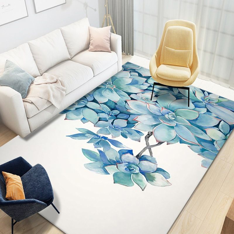 Modern Floral Printed Indoor Rug Trendy Simplicity Rug Polyester Non-Slip Backing Carpet for Living Room