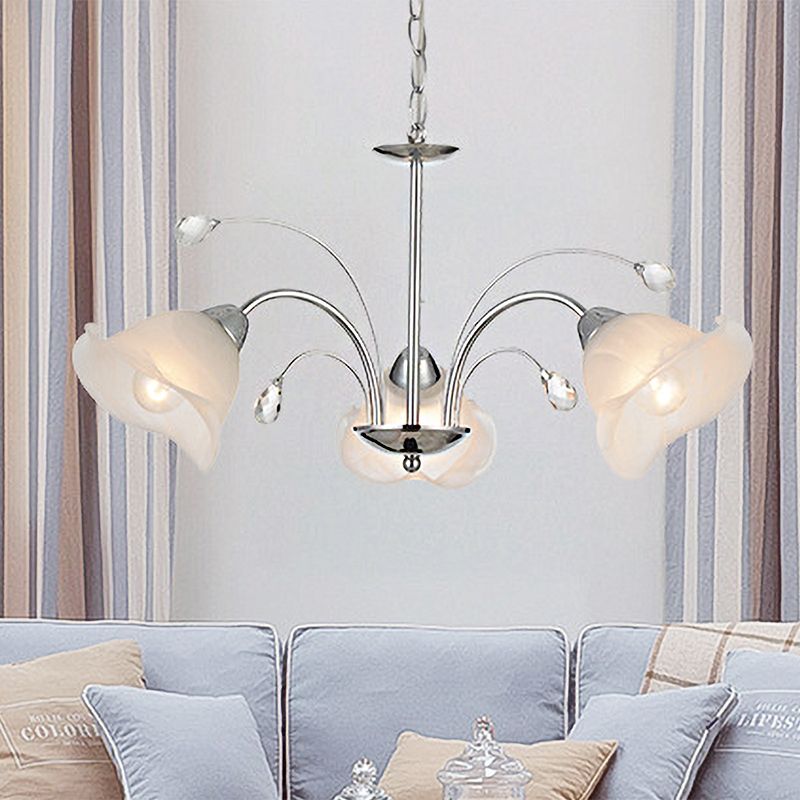 3/5 Lights White Glass Pendant Chandelier Traditional Chrome Flared Kitchen Hanging Ceiling Fixture
