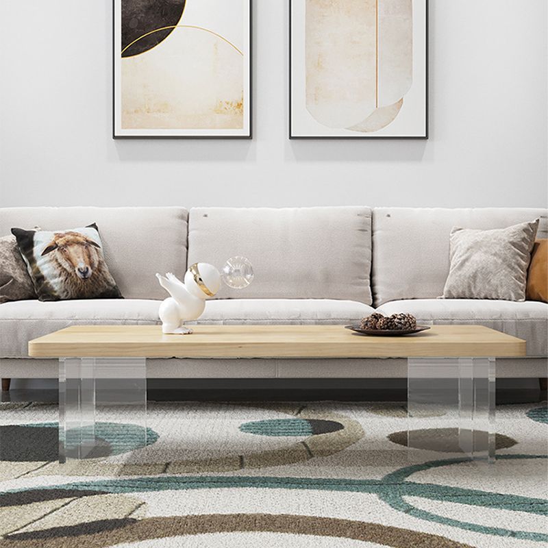 Modern Rectangle Coffee Table with Solid Wood Top and Acrylic Base