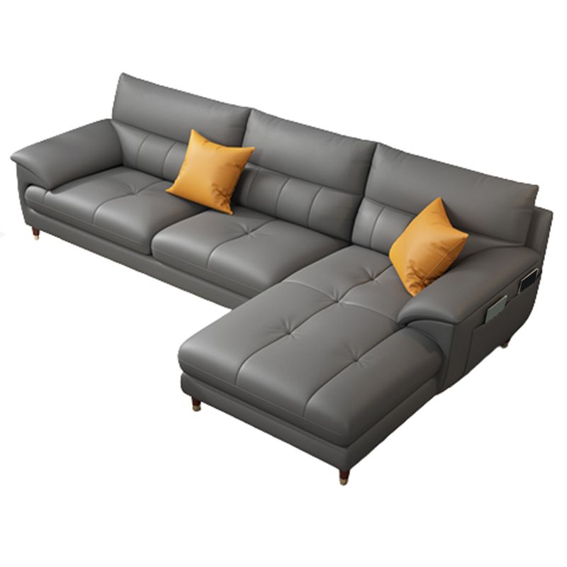 Contemporary Genuine Leather Stain-Resistant Sectional Couch with Storage