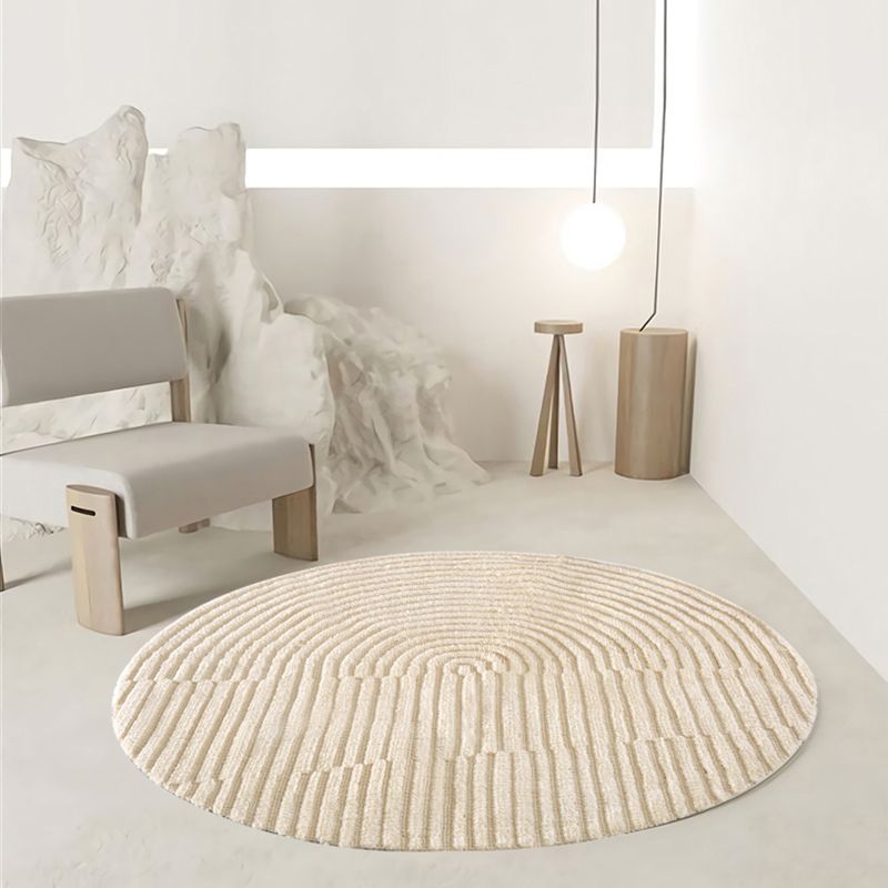 Apricot Area Rug Minimalist Round Carpet Polyster Washable Anti-Slip Carpet for Living Room