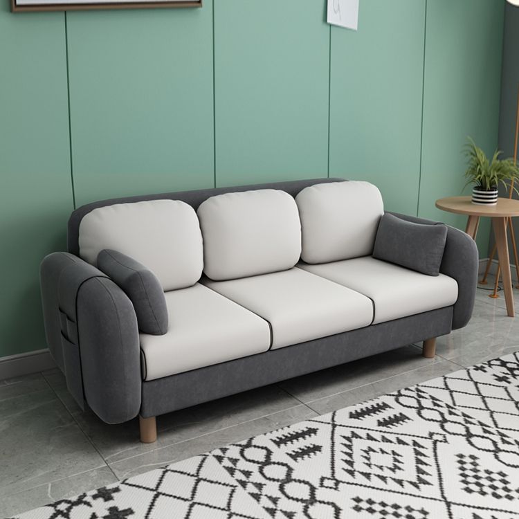 Square Arm Sofa 3 Seater Solid Color Sofa with Storage Side Bag