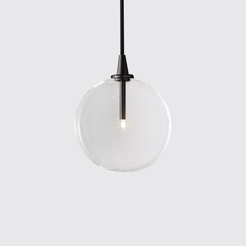 Global Pendant Light Post-Modern Clear Glass 5"/6"/8" Wide Led Black/Gold Hanging Lamp for Dining Room