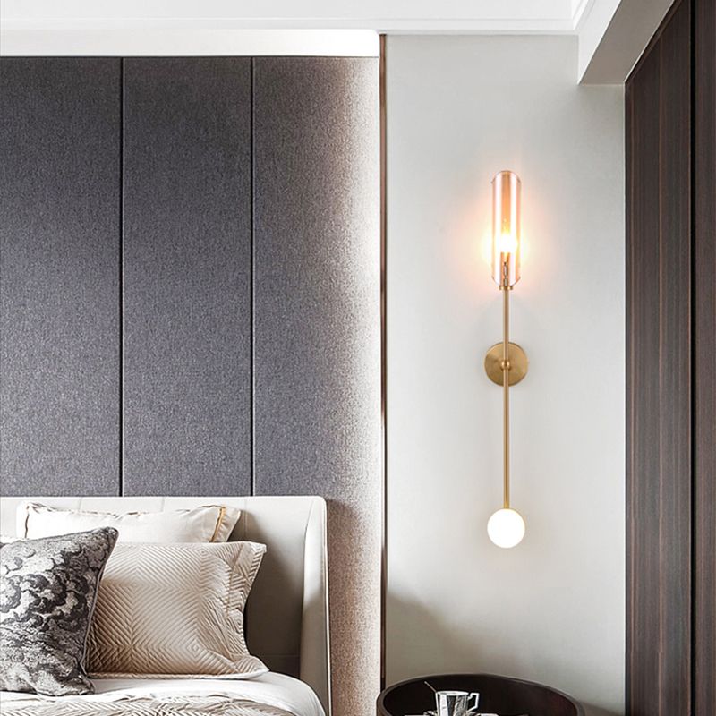 Glass Wall Lighting Contemporary 2 Lights Gold Sconce Lamp Fixture for Living Room