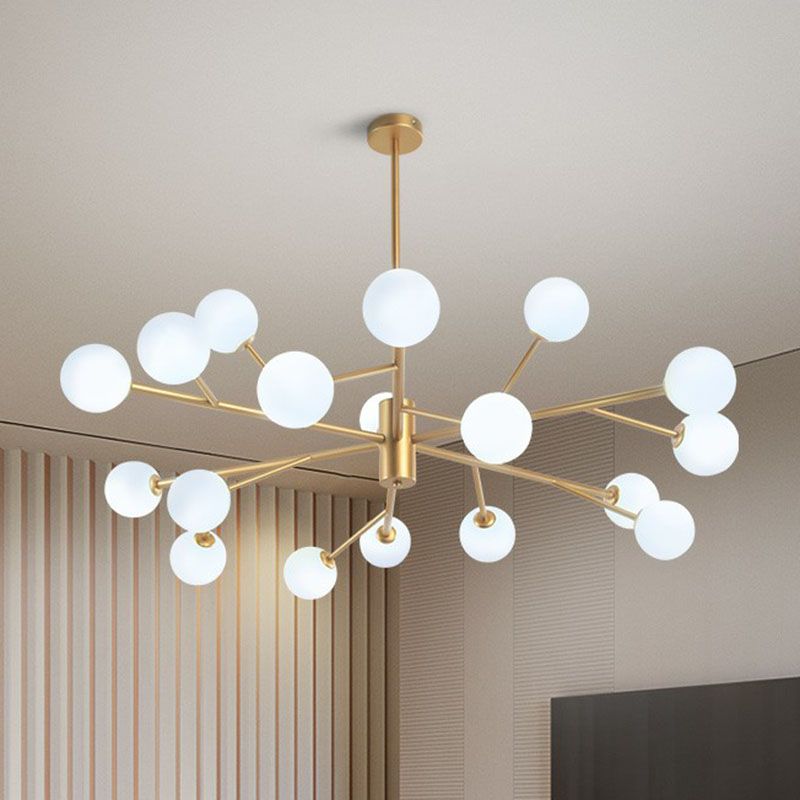 Ramo metallico LED LED Sospensione Light Postmodernist Gold Candelier con sfera Opal Glass Shade