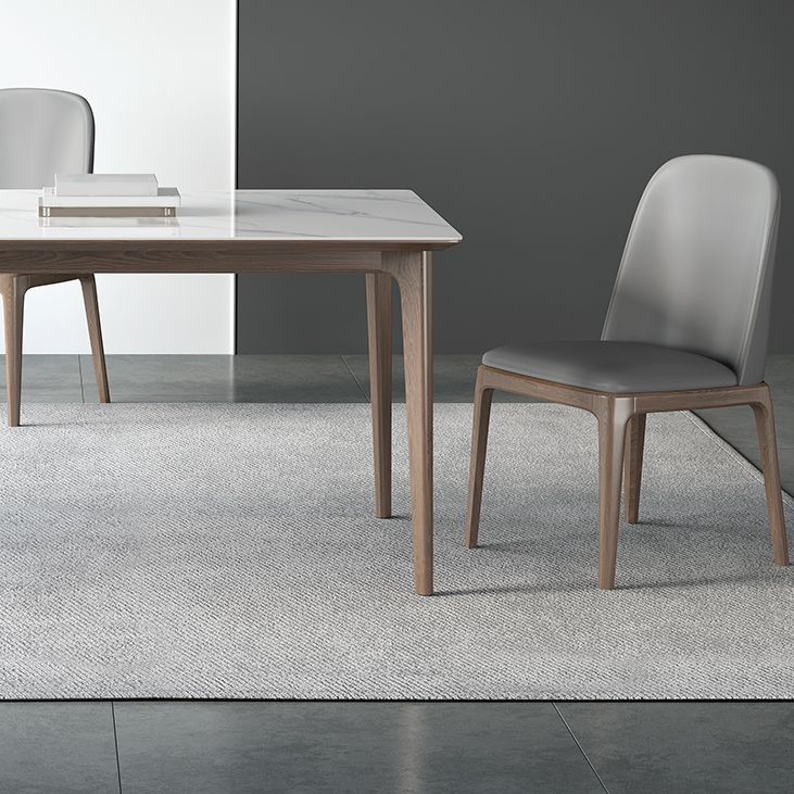 Sintered Stone Rectangle White Table Kitchen Table with Wooden Base and 4 Legs