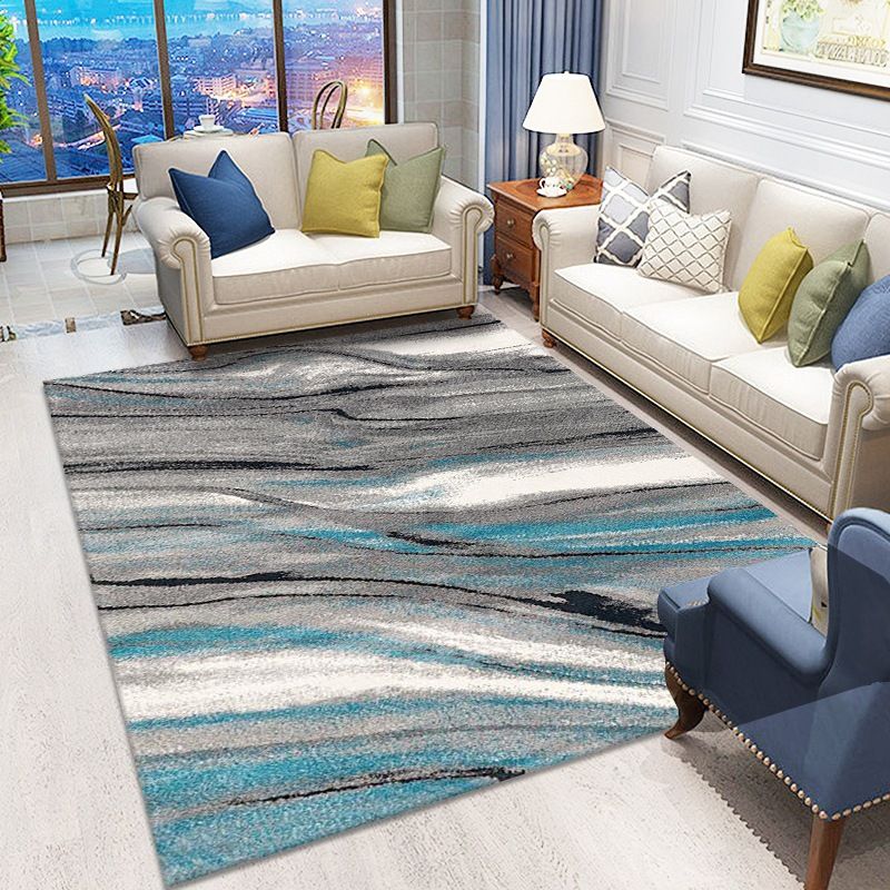 Blue Contemporary Carpet Polyester Abstract Rug Anti-Split Backing Indoor Carpet for Home Decor