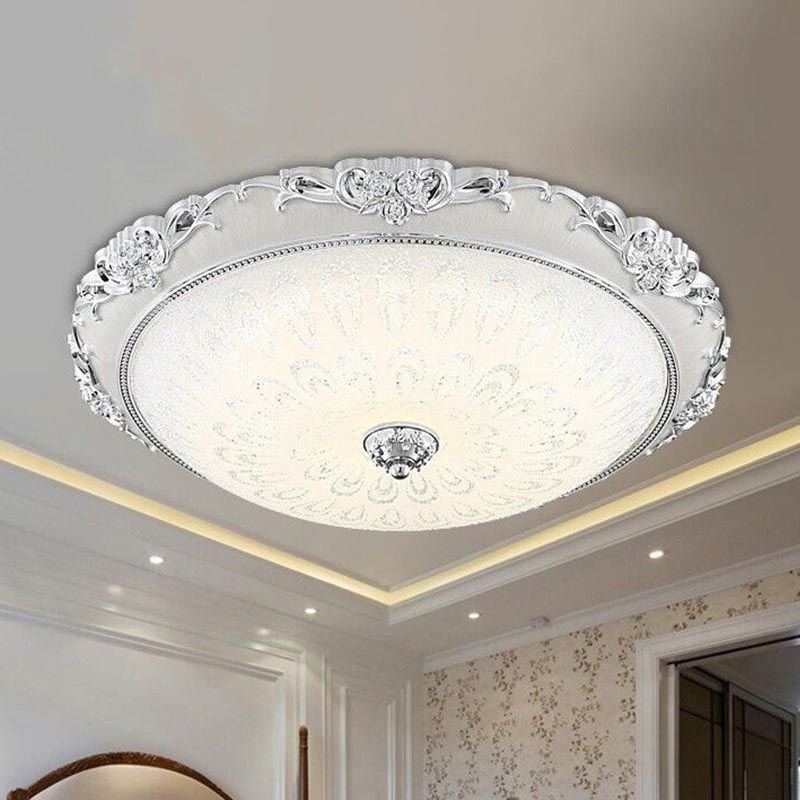 Dome Flush Mounted Light Modern White Glass 8"/12"/16" Wide LED Gold/Silver Ceiling Light in White/3 Color Light