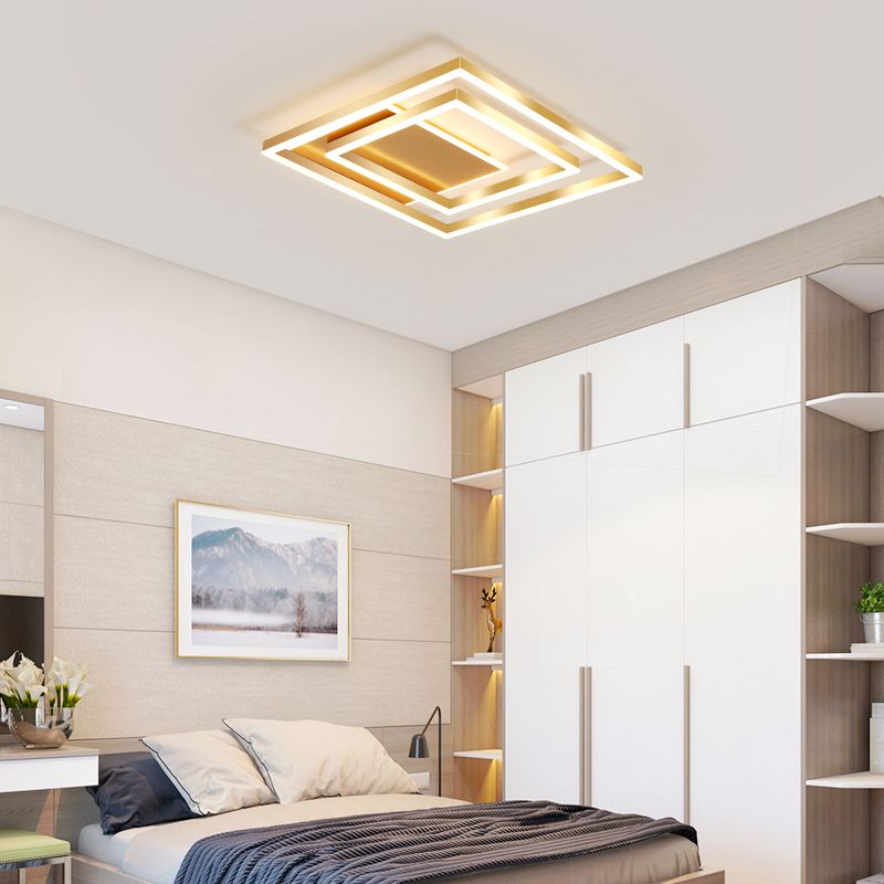 Luz de techo cuadrado de oro cepillado LED minimalista LED ACRYLIC SEMI FLUSH MANTEPLACIÓN DE MONTAJE