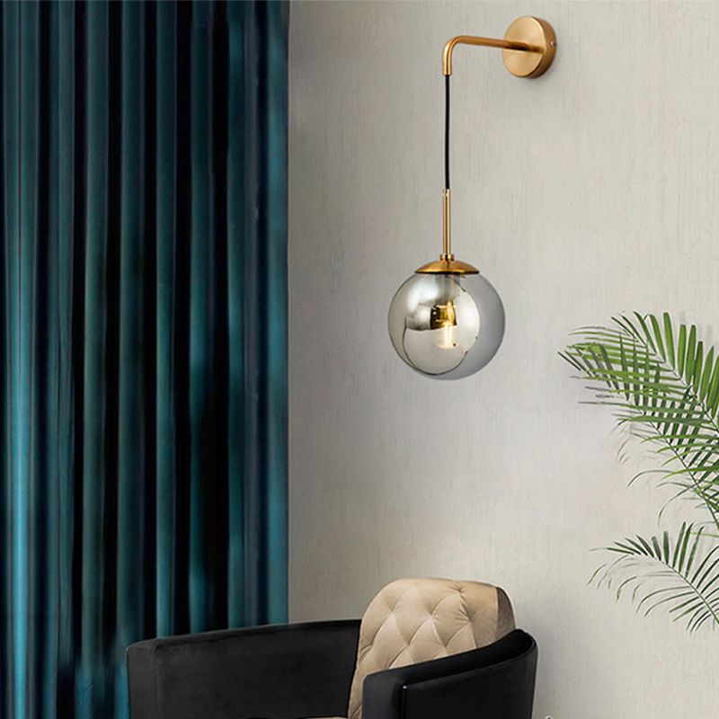 Industrial Style Ball Shape Wall Sconce Glass 1 Light Sconces in Gold for Bedroom
