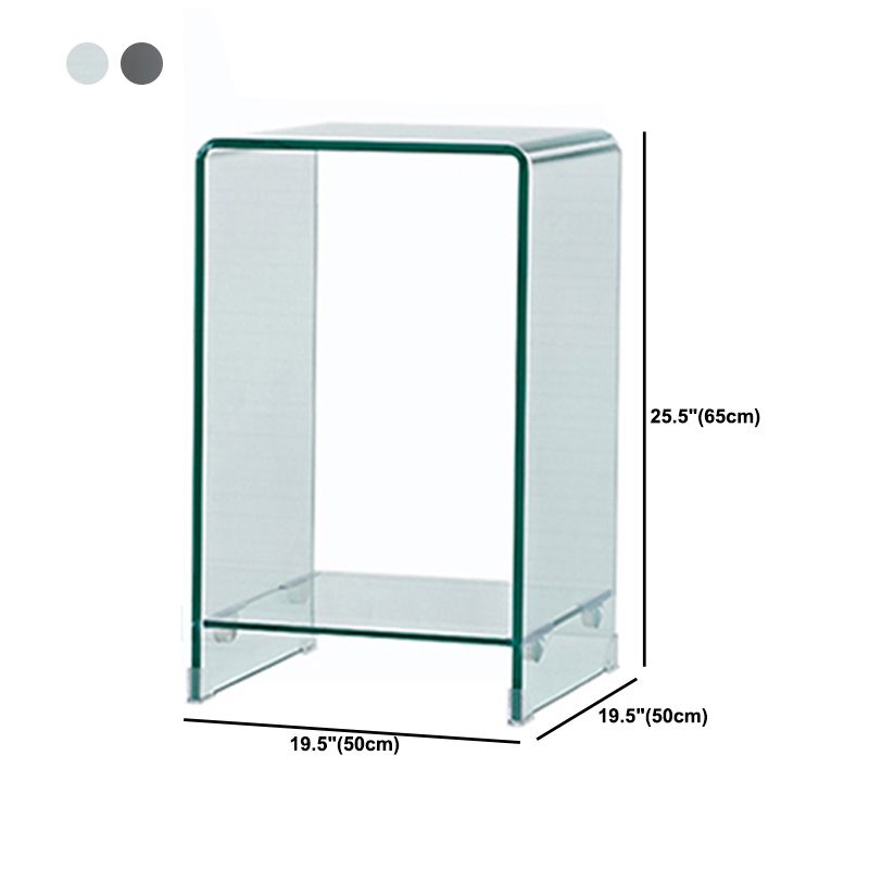 Contemporary Glass Square Side Table Sled End Table with Shelf