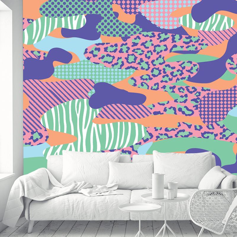 Bohemian Abstract Pattern Wall Murals Purple-Green Geometric Wall Covering for Accent Wall
