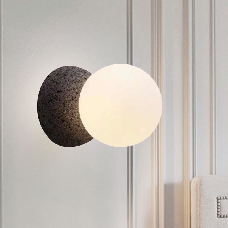 Minimalism 1 Bulb Wall Ligting Grey Spherical Sconce Light Fixture with Opal Glass Shade