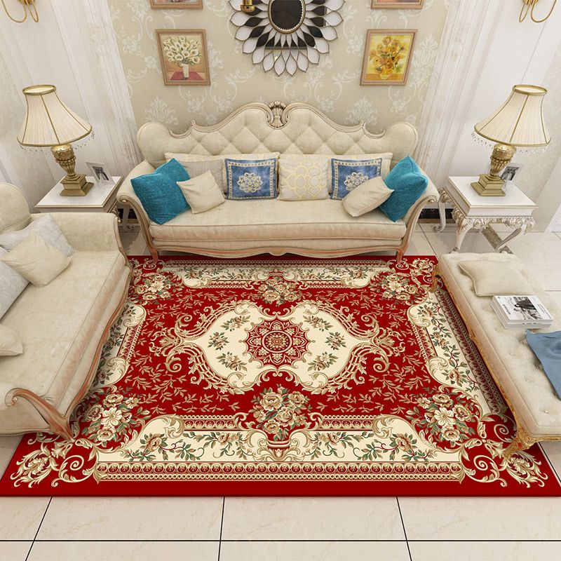 Stylish Traditional Carpet Medallion Print Polyester Area Rug Anti-Slip Area Rug for Home Decor