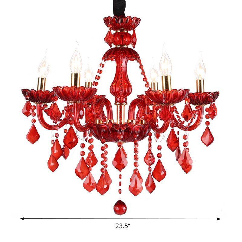 Crystal Candle/Bell Lampellalier Lighting Modern 6/18 Luci a sospensione in rosso con ombra/ombretta, 23,5 "/37,5"