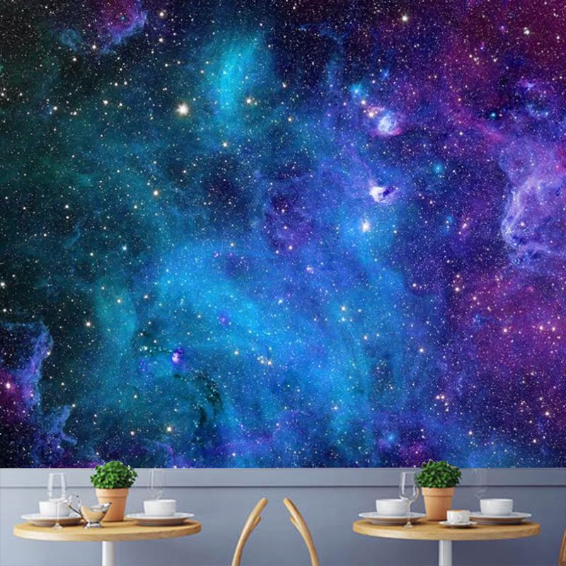 Big Luminous Galaxy Mural Wallpaper in Blue and Purple Non-Woven Fabric Wall Art for Home Decor, Made to Measure