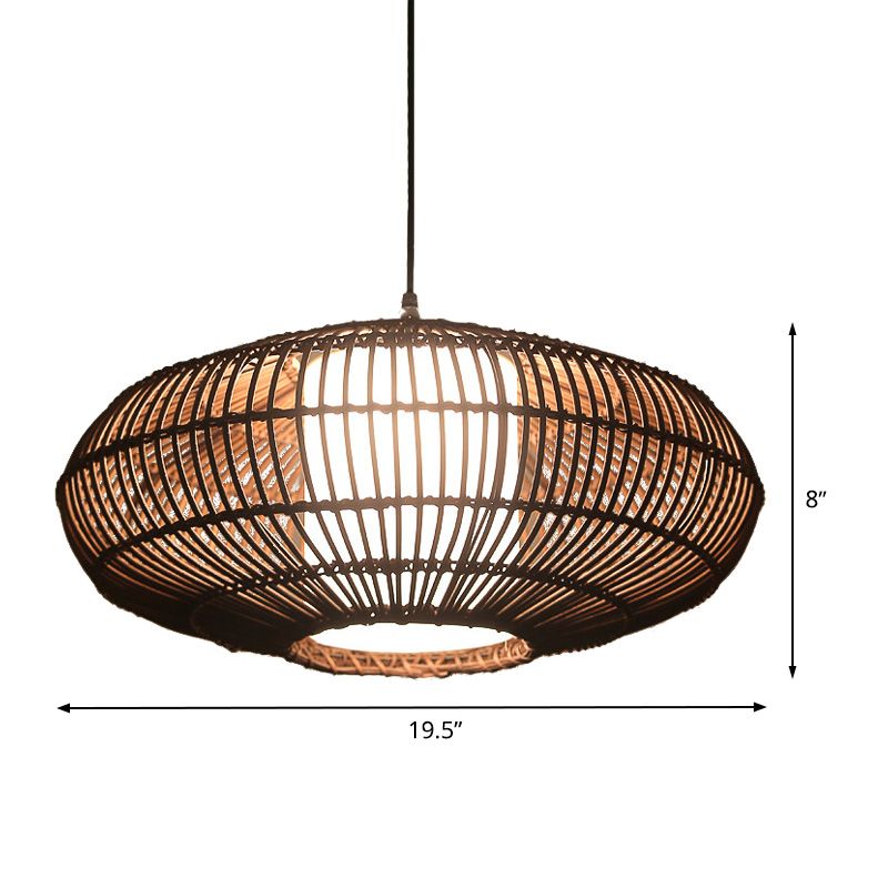 Lantern Pendant Lamp Asia Bamboo 1 Bulb Coffee Ceiling Hanging Light with Inner Tube White Acrylic Shade