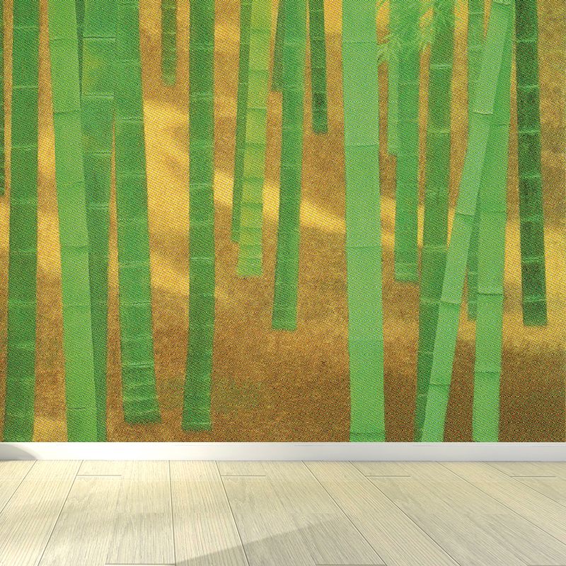 Dense Bamboo Grove Mural Wallpaper for Dining Room, Green, Custom Size Available